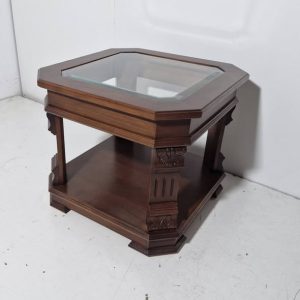 MESA CENTRO (60X60) (50CM ALTO) (TAPA CRISTAL /NOGAL)