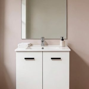 MUEBLE BAÑO 2P (80CM) MOD: LUQUE (BLANCO-SB) (COMPLETO: MUEBLE, LAVABO, GRIFO Y ESPEJO)