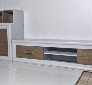 MODULAR SALON 3P (BAJO TV 200X43X45) + MUEBLE 2P (140X43X77) + ESTANTERIA (GRIS-ROBLE) *SALDOS EXP*